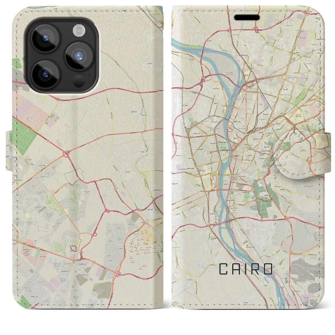 【カイロ】地図柄iPhoneケース（手帳両面タイプ・ナチュラル）iPhone 15 Pro Max 用