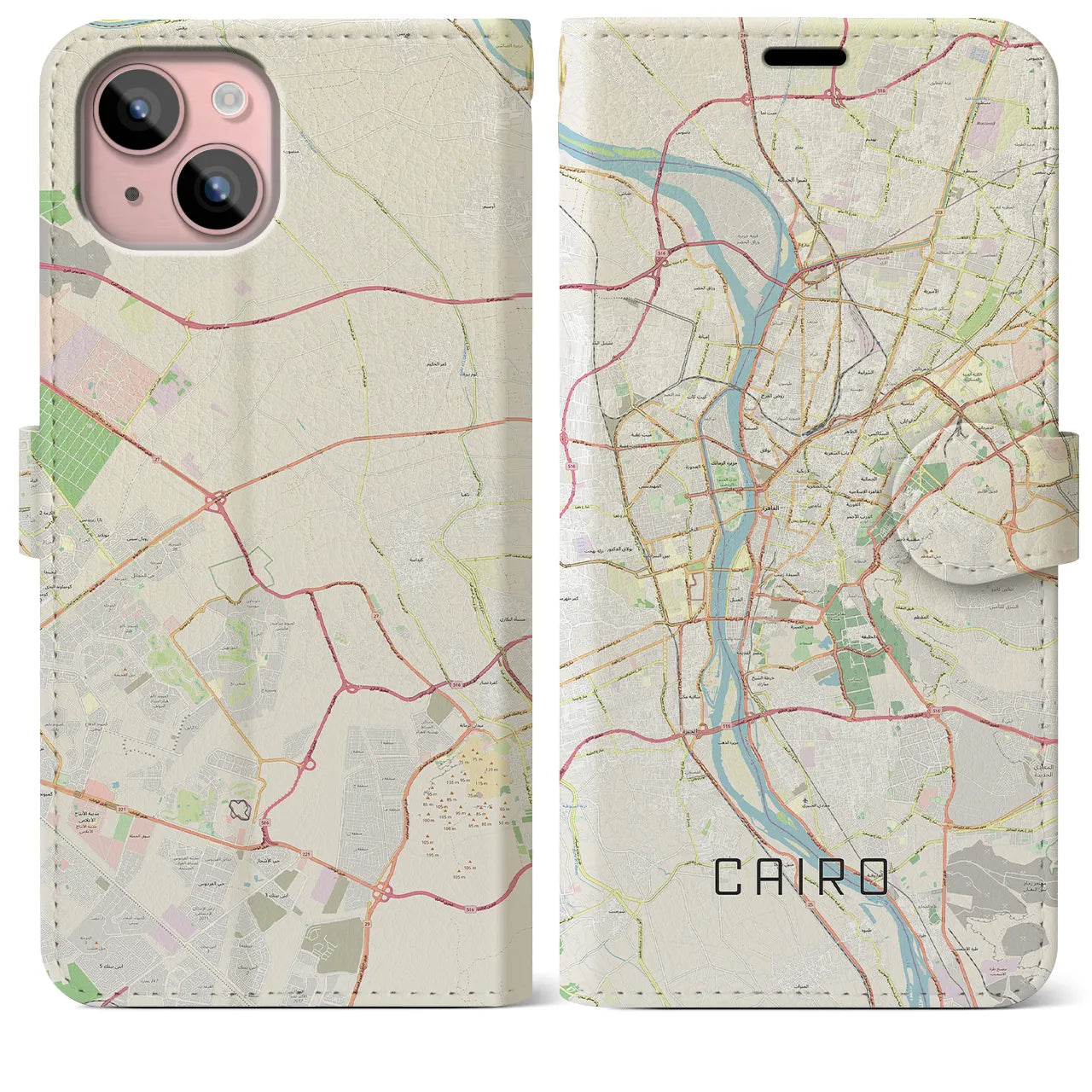 【カイロ】地図柄iPhoneケース（手帳両面タイプ・ナチュラル）iPhone 15 Plus 用