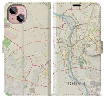 【カイロ（エジプト）】地図柄iPhoneケース（手帳タイプ）ナチュラル・iPhone 15 Plus 用