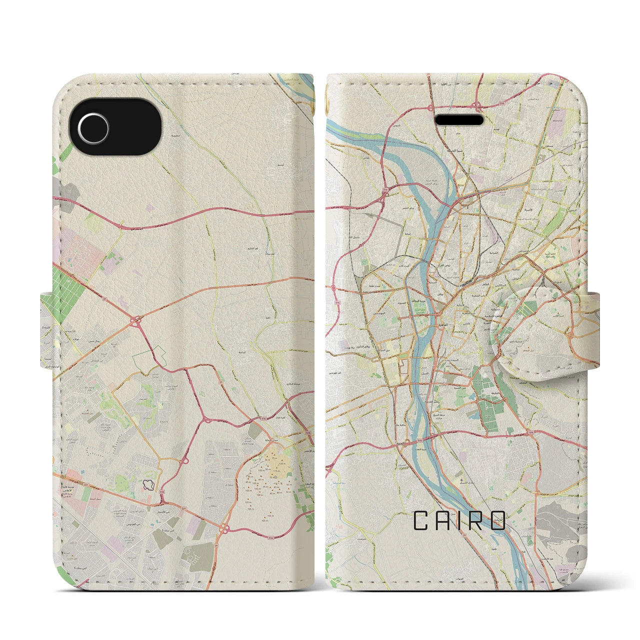 【カイロ】地図柄iPhoneケース（手帳両面タイプ・ナチュラル）iPhone SE（第3 / 第2世代） / 8 / 7 / 6s / 6 用