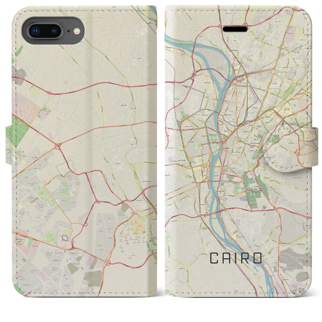 【カイロ】地図柄iPhoneケース（手帳両面タイプ・ナチュラル）iPhone 8Plus /7Plus / 6sPlus / 6Plus 用