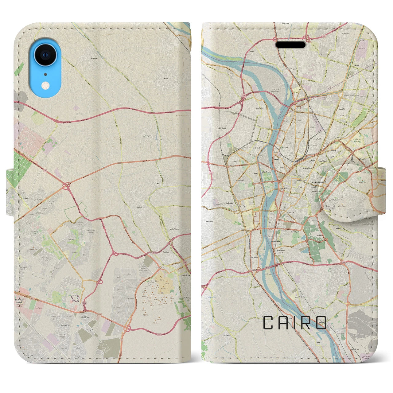 【カイロ】地図柄iPhoneケース（手帳両面タイプ・ナチュラル）iPhone XR 用