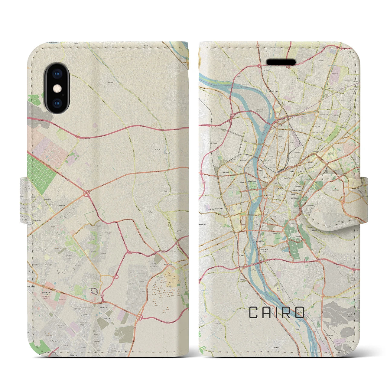 【カイロ】地図柄iPhoneケース（手帳両面タイプ・ナチュラル）iPhone XS / X 用