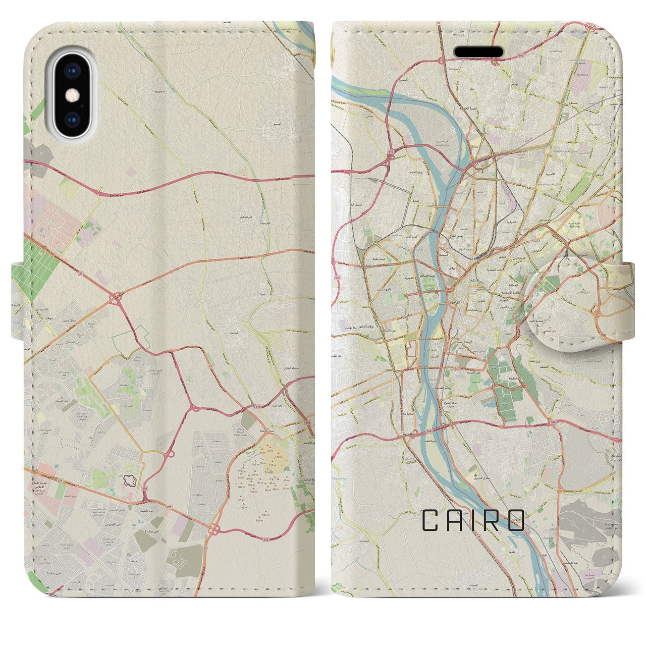 【カイロ】地図柄iPhoneケース（手帳両面タイプ・ナチュラル）iPhone XS Max 用