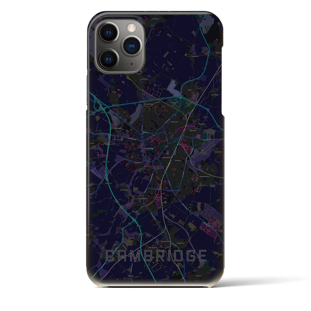 【ケンブリッジ】地図柄iPhoneケース（バックカバータイプ・ブラック）iPhone 11 Pro Max 用