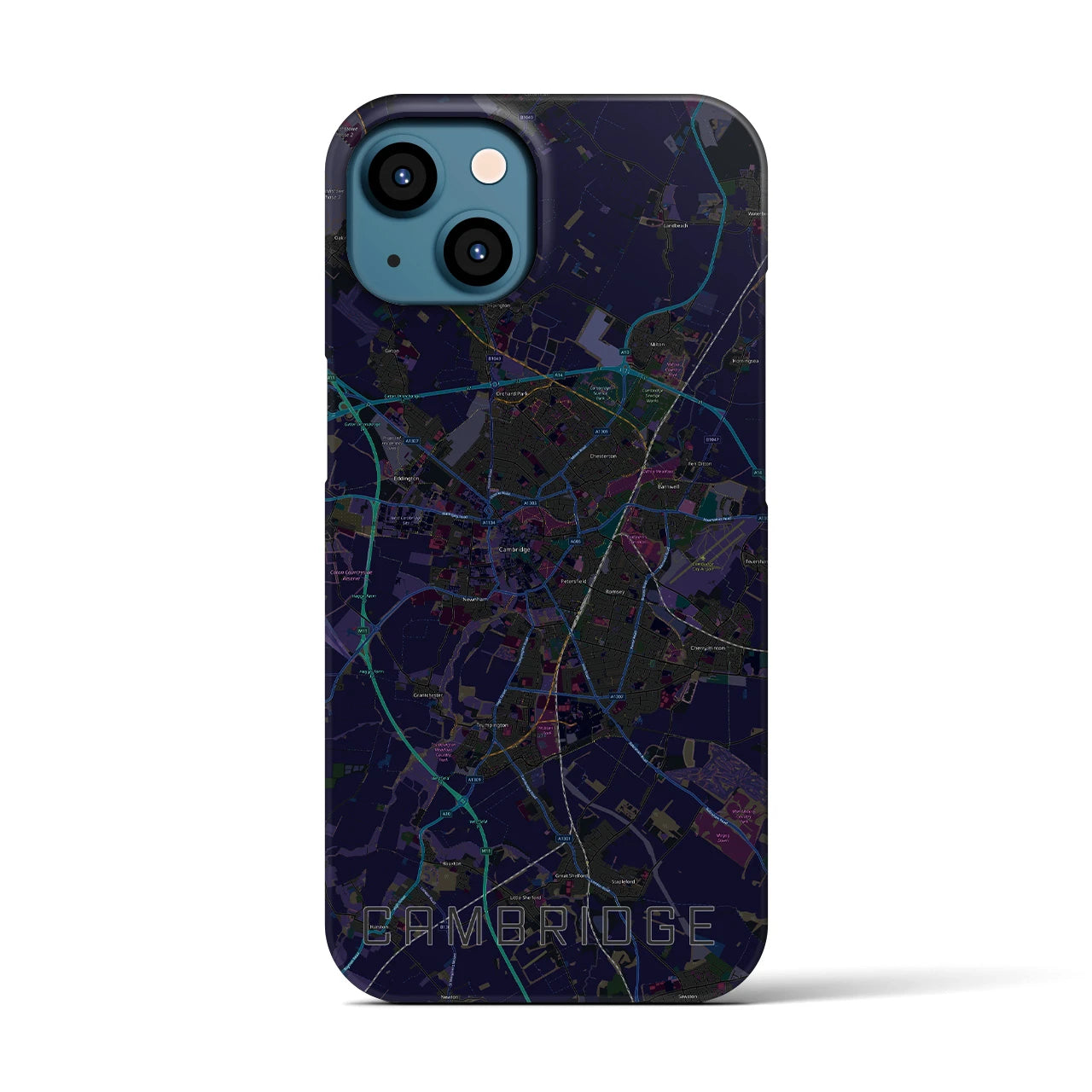 【ケンブリッジ】地図柄iPhoneケース（バックカバータイプ・ブラック）iPhone 13 用
