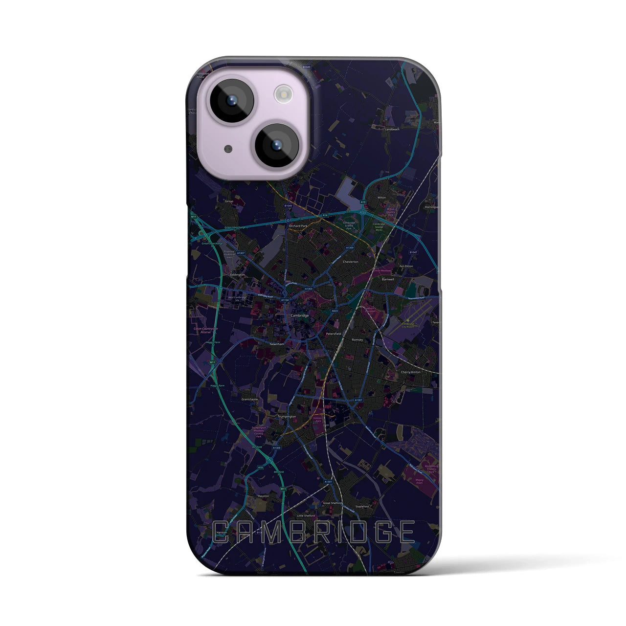 【ケンブリッジ】地図柄iPhoneケース（バックカバータイプ・ブラック）iPhone 14 用