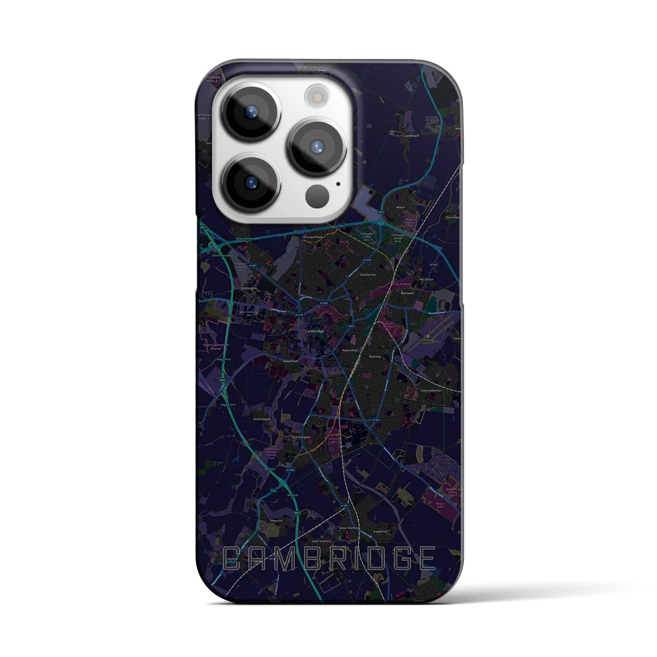【ケンブリッジ】地図柄iPhoneケース（バックカバータイプ・ブラック）iPhone 14 Pro 用