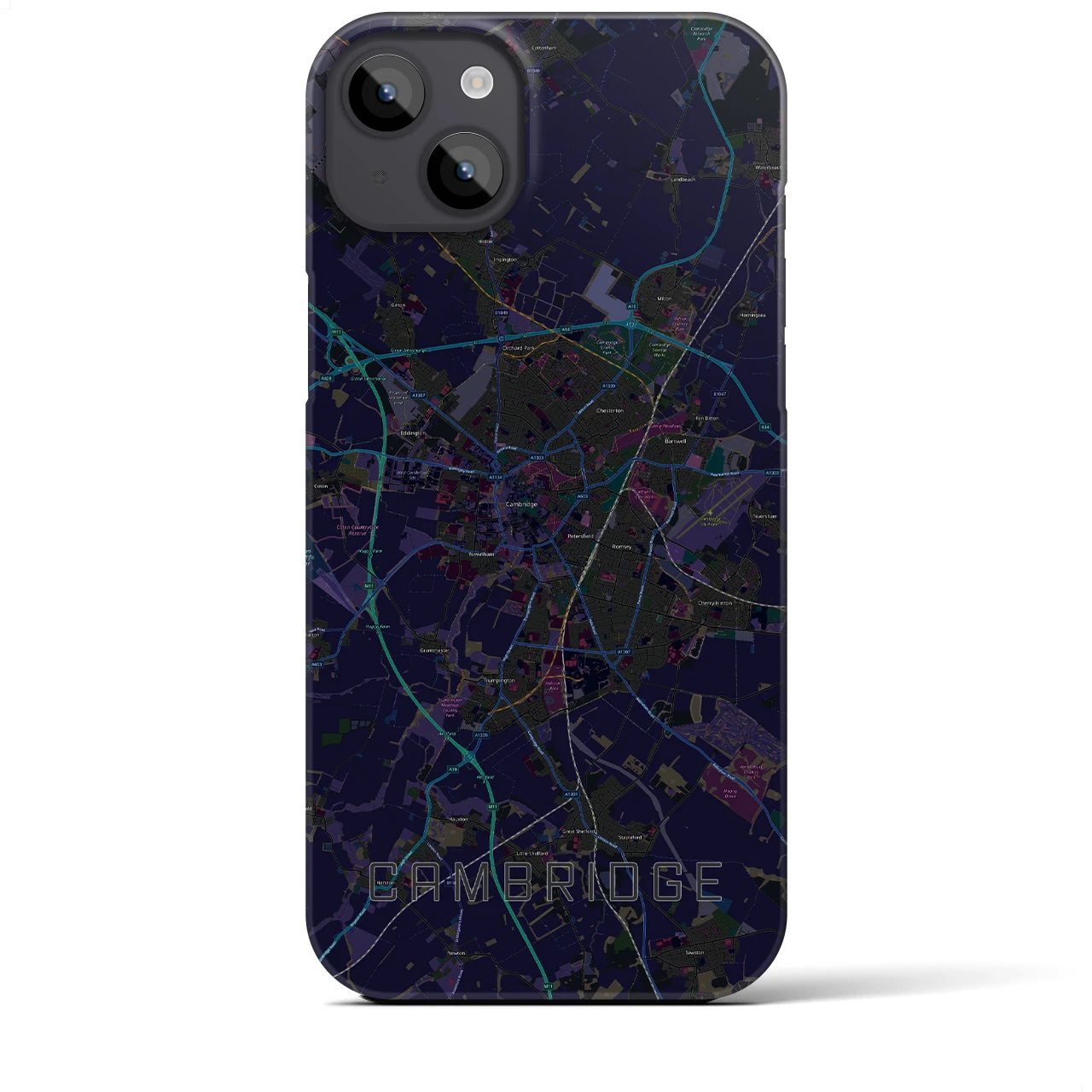 【ケンブリッジ】地図柄iPhoneケース（バックカバータイプ・ブラック）iPhone 14 Plus 用