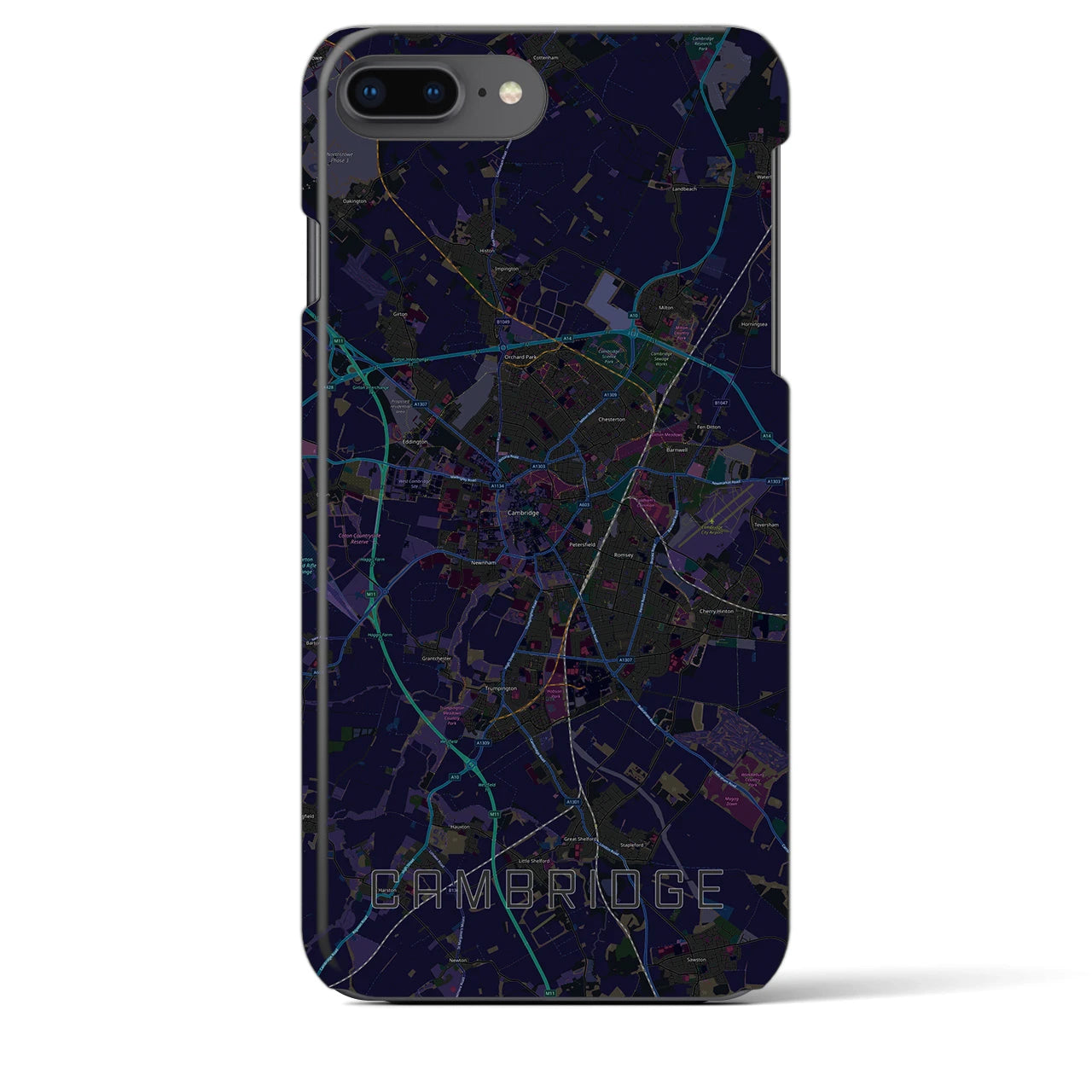 【ケンブリッジ】地図柄iPhoneケース（バックカバータイプ・ブラック）iPhone 8Plus /7Plus / 6sPlus / 6Plus 用