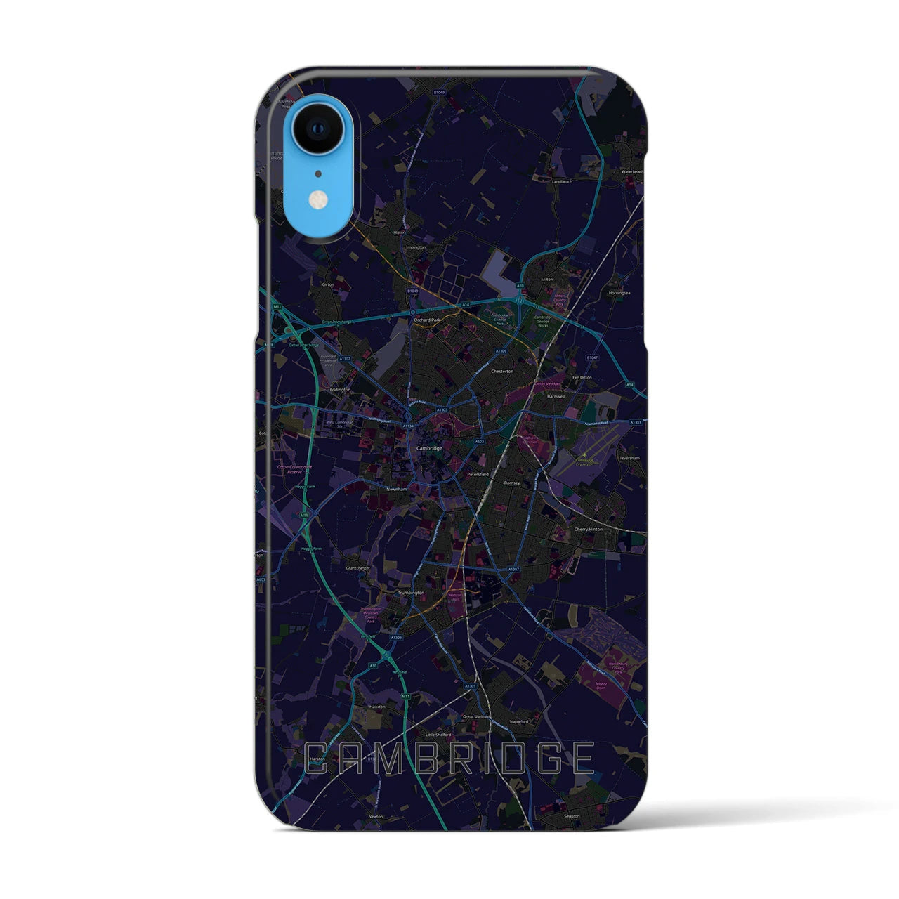 【ケンブリッジ】地図柄iPhoneケース（バックカバータイプ・ブラック）iPhone XR 用