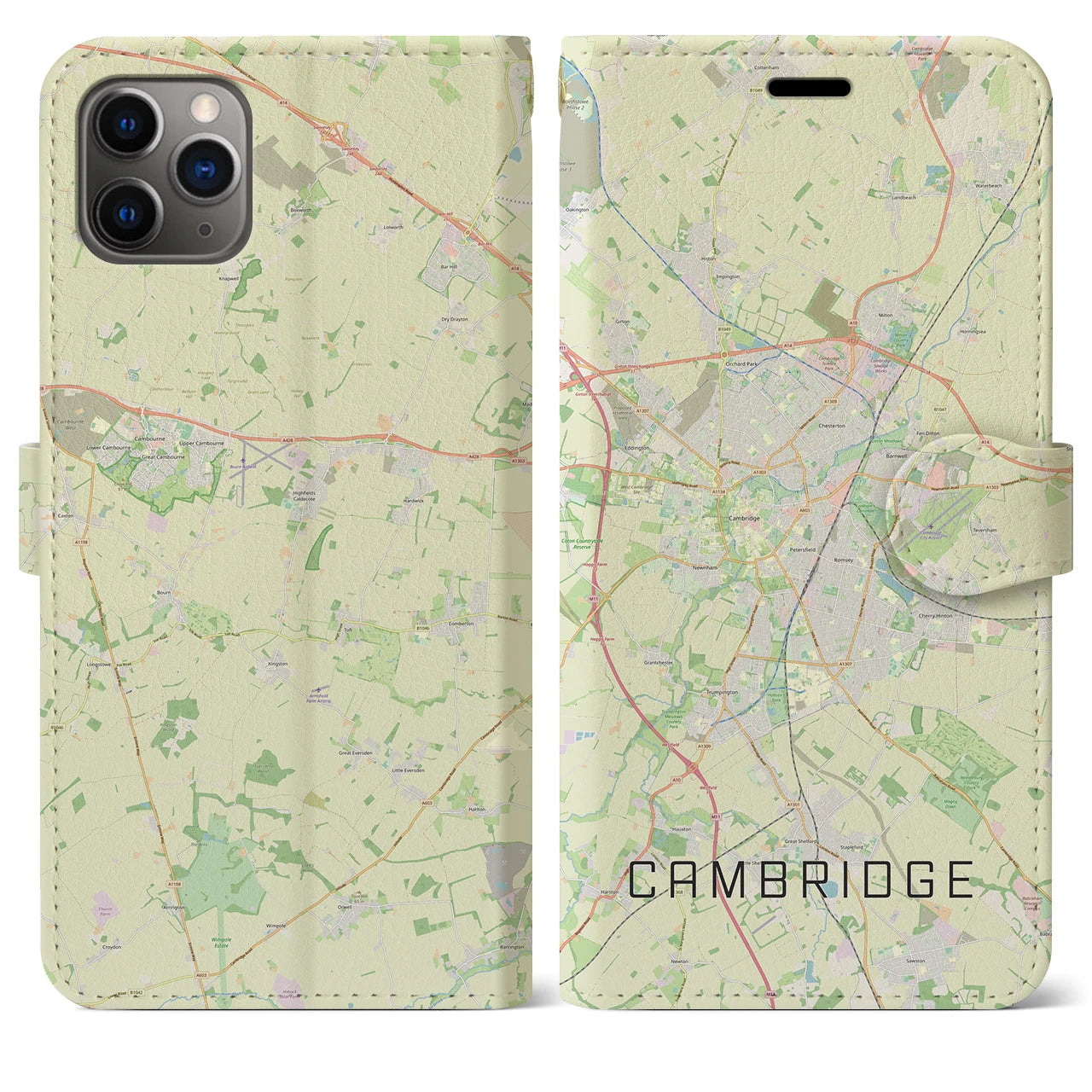 【ケンブリッジ】地図柄iPhoneケース（手帳両面タイプ・ナチュラル）iPhone 11 Pro Max 用