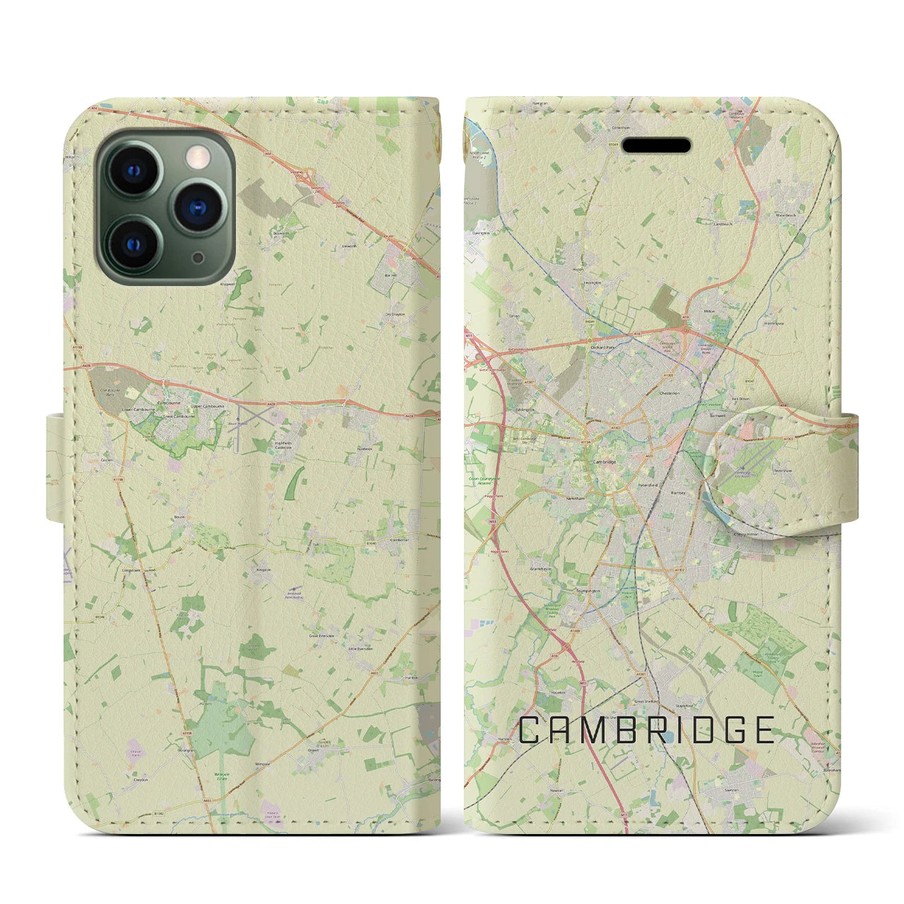【ケンブリッジ】地図柄iPhoneケース（手帳両面タイプ・ナチュラル）iPhone 11 Pro 用