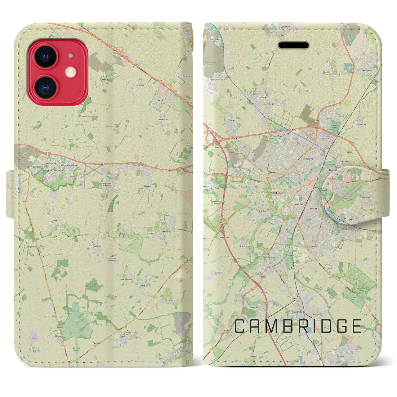 【ケンブリッジ】地図柄iPhoneケース（手帳両面タイプ・ナチュラル）iPhone 11 用