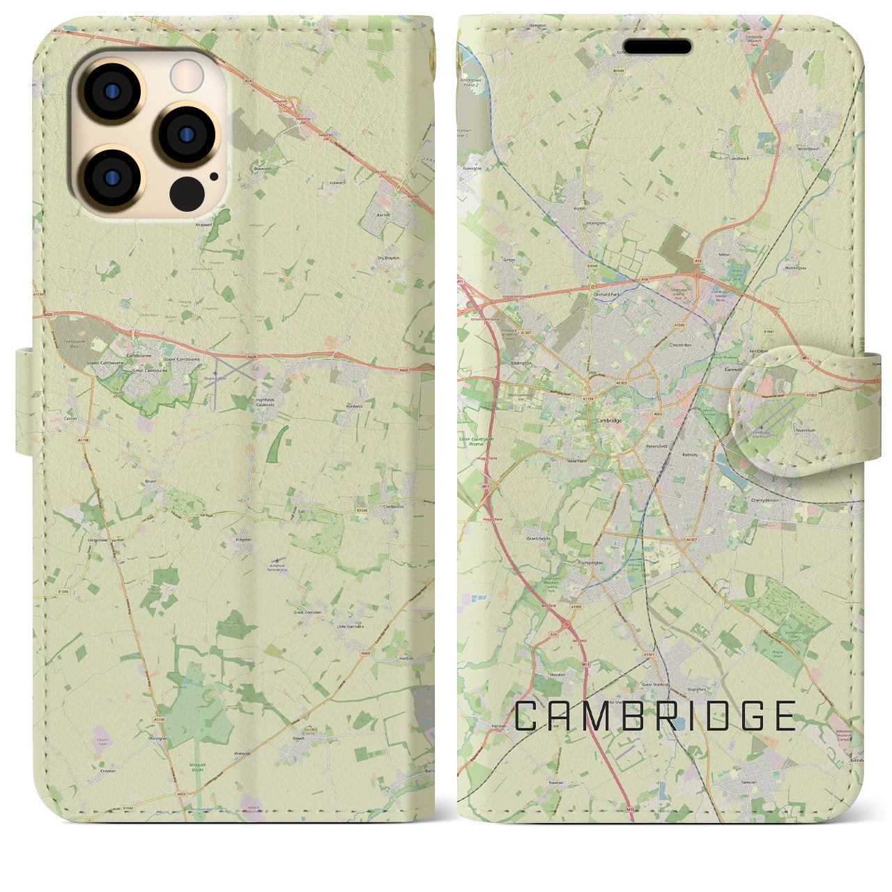 【ケンブリッジ】地図柄iPhoneケース（手帳両面タイプ・ナチュラル）iPhone 12 Pro Max 用