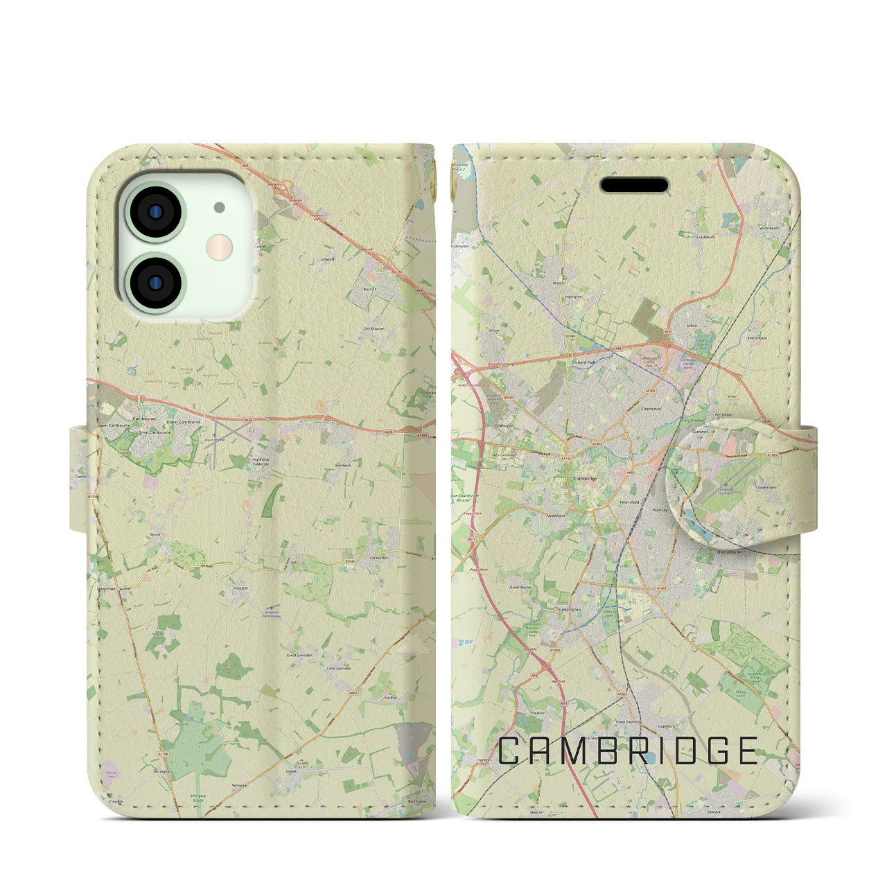 【ケンブリッジ】地図柄iPhoneケース（手帳両面タイプ・ナチュラル）iPhone 12 mini 用