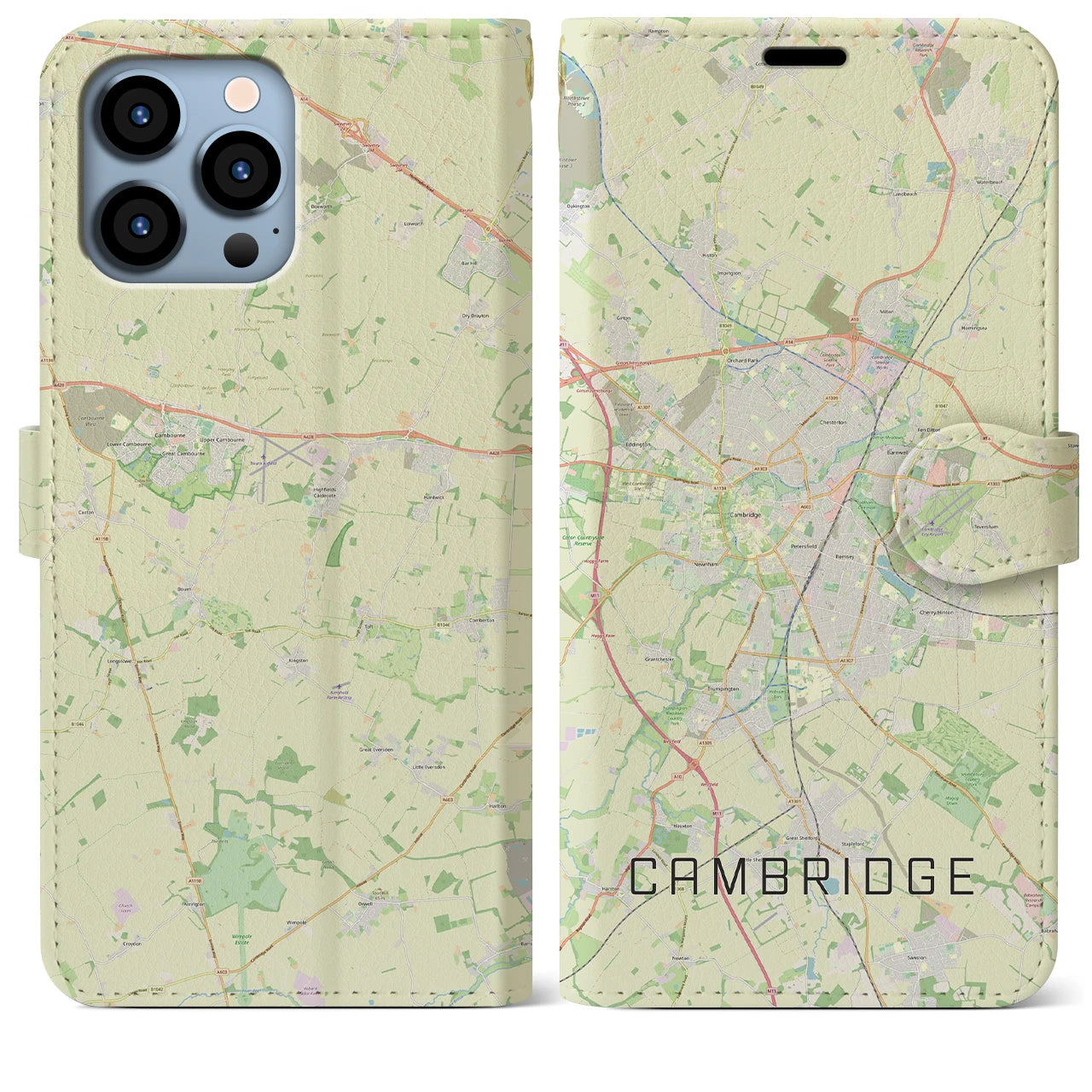 【ケンブリッジ】地図柄iPhoneケース（手帳両面タイプ・ナチュラル）iPhone 13 Pro Max 用