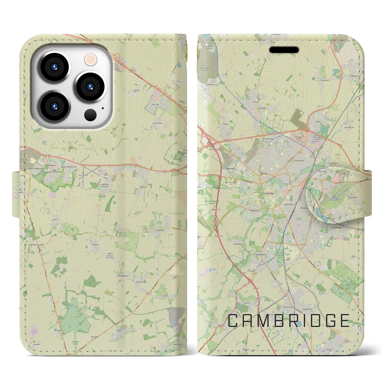 【ケンブリッジ】地図柄iPhoneケース（手帳両面タイプ・ナチュラル）iPhone 13 Pro 用