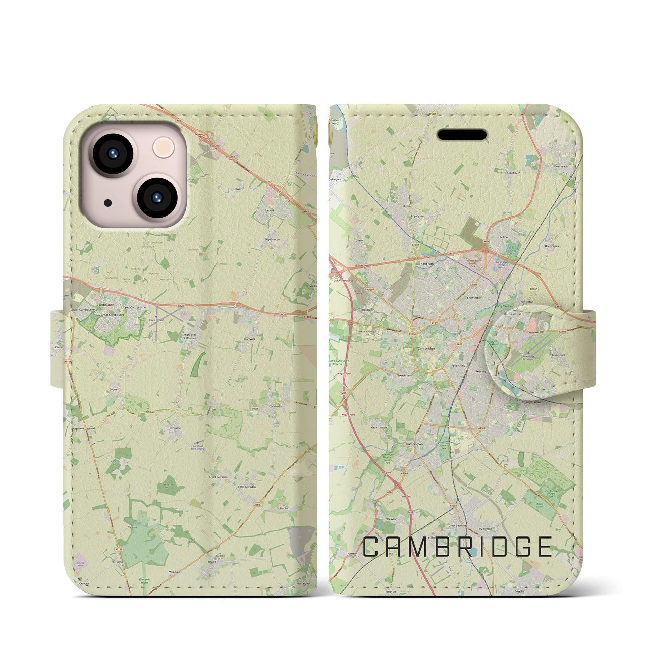 【ケンブリッジ】地図柄iPhoneケース（手帳両面タイプ・ナチュラル）iPhone 13 mini 用