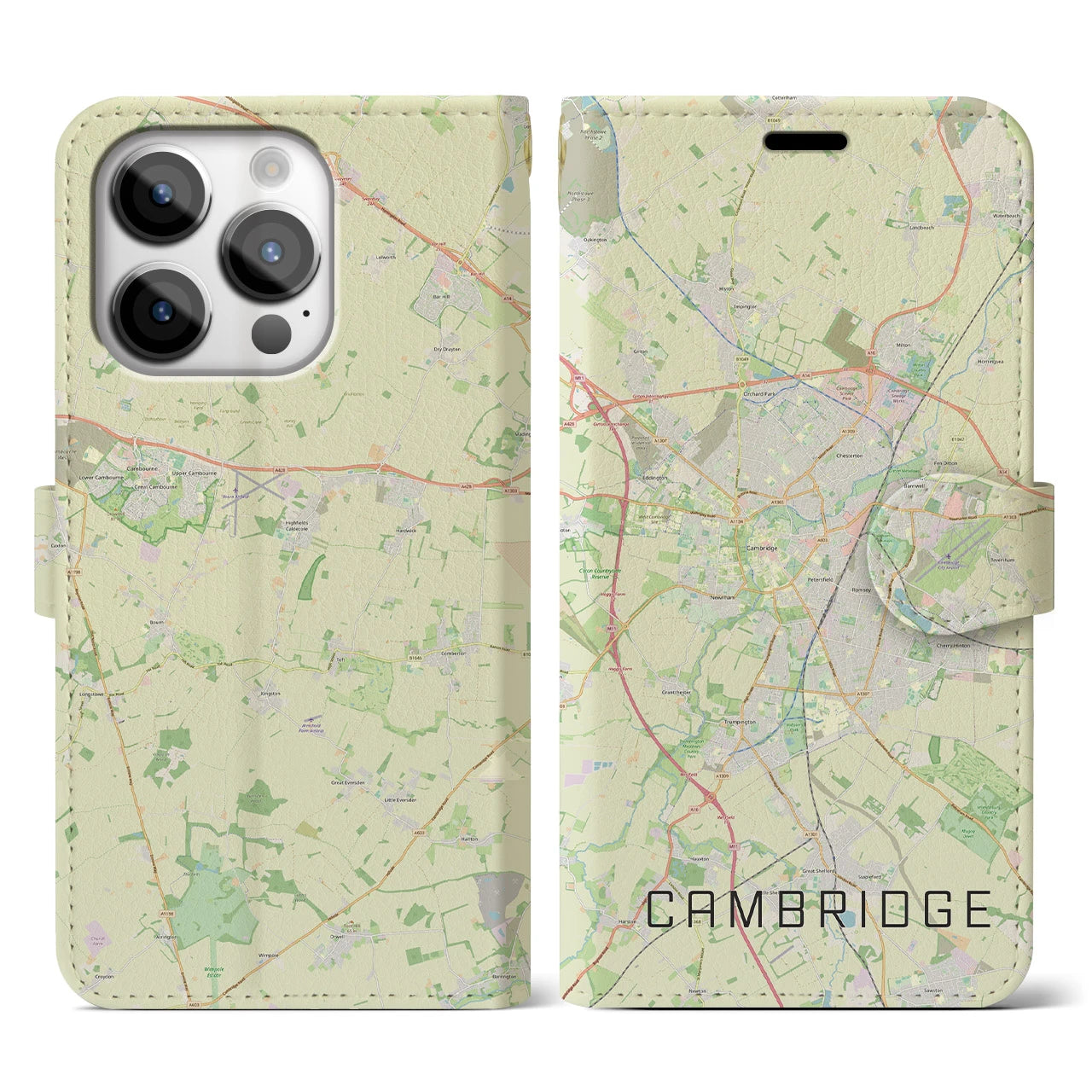 【ケンブリッジ】地図柄iPhoneケース（手帳両面タイプ・ナチュラル）iPhone 14 Pro 用