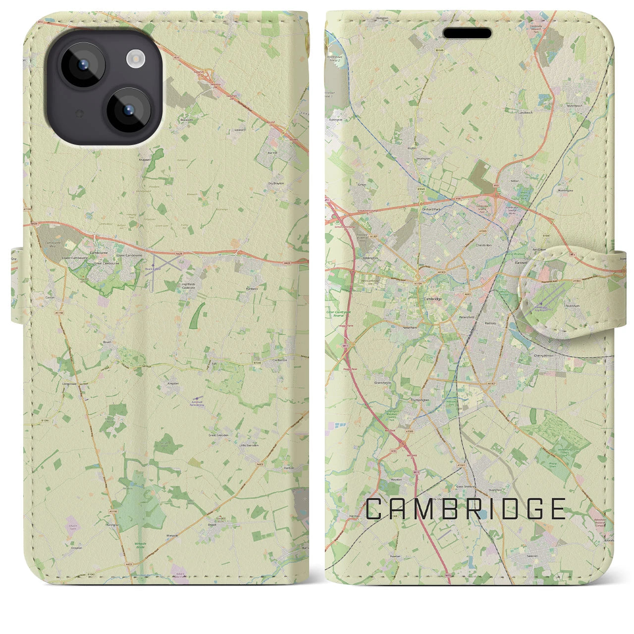 【ケンブリッジ】地図柄iPhoneケース（手帳両面タイプ・ナチュラル）iPhone 14 Plus 用