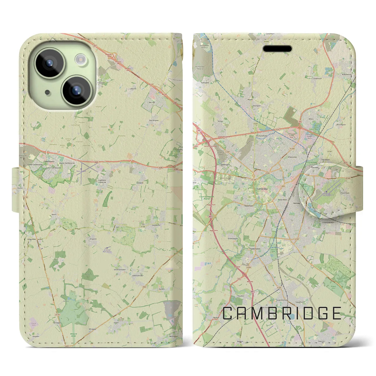 【ケンブリッジ】地図柄iPhoneケース（手帳両面タイプ・ナチュラル）iPhone 15 用