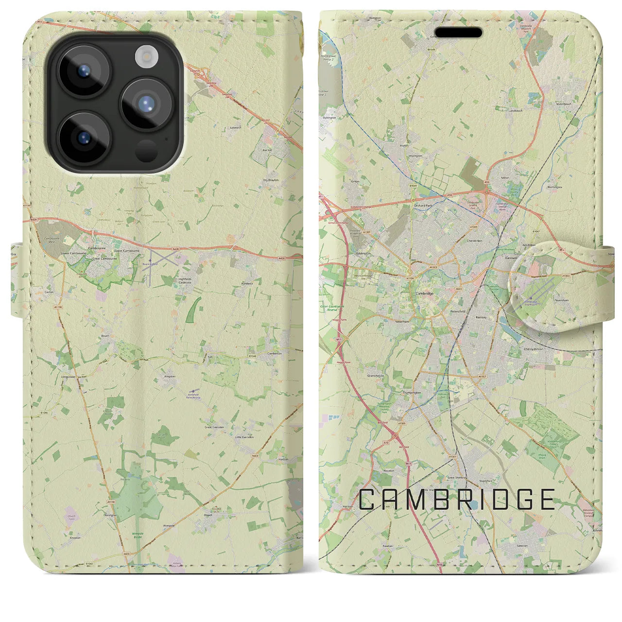 【ケンブリッジ】地図柄iPhoneケース（手帳両面タイプ・ナチュラル）iPhone 15 Pro Max 用