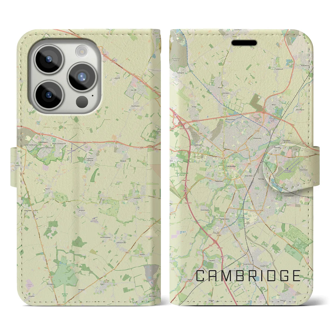 【ケンブリッジ】地図柄iPhoneケース（手帳両面タイプ・ナチュラル）iPhone 15 Pro 用