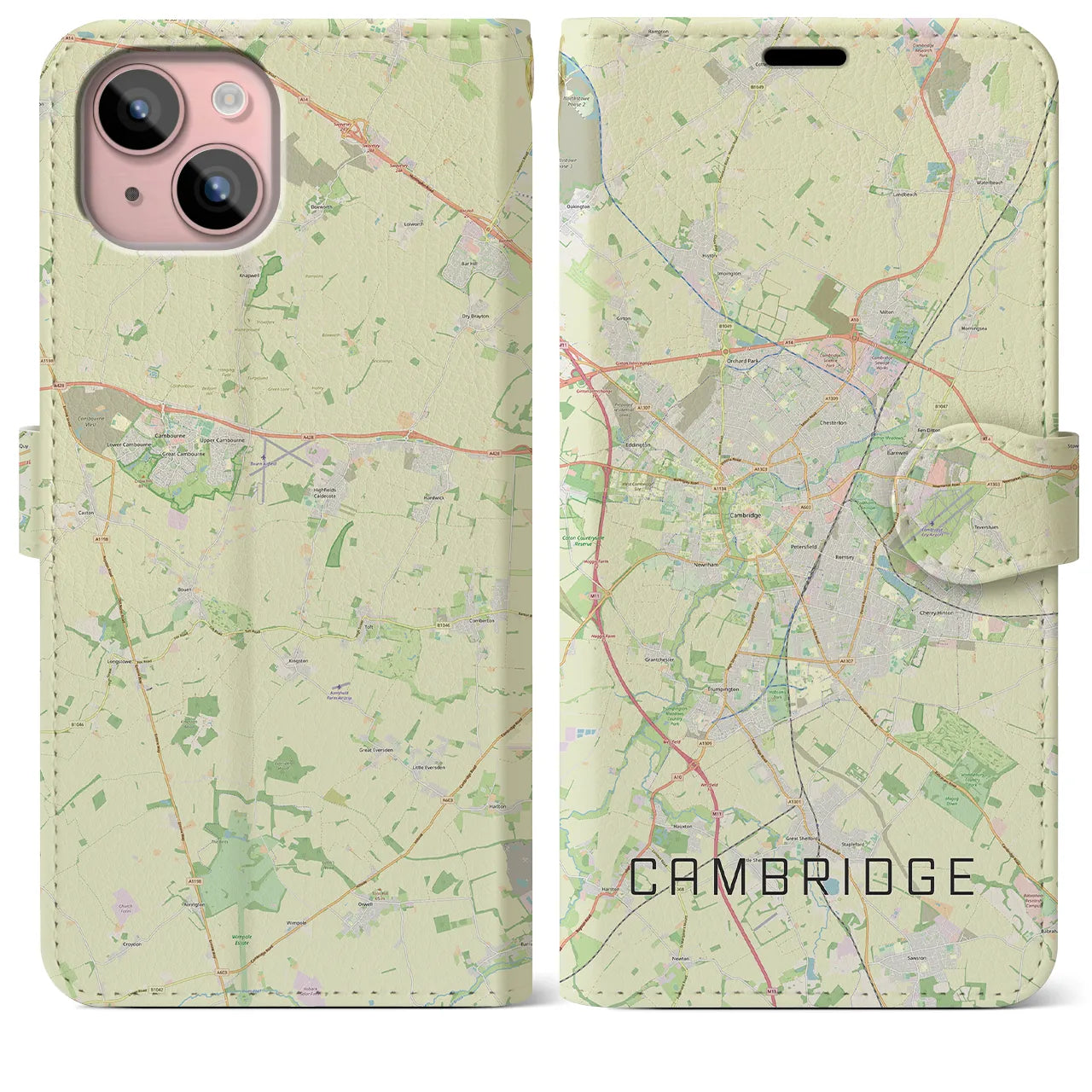 【ケンブリッジ】地図柄iPhoneケース（手帳両面タイプ・ナチュラル）iPhone 15 Plus 用