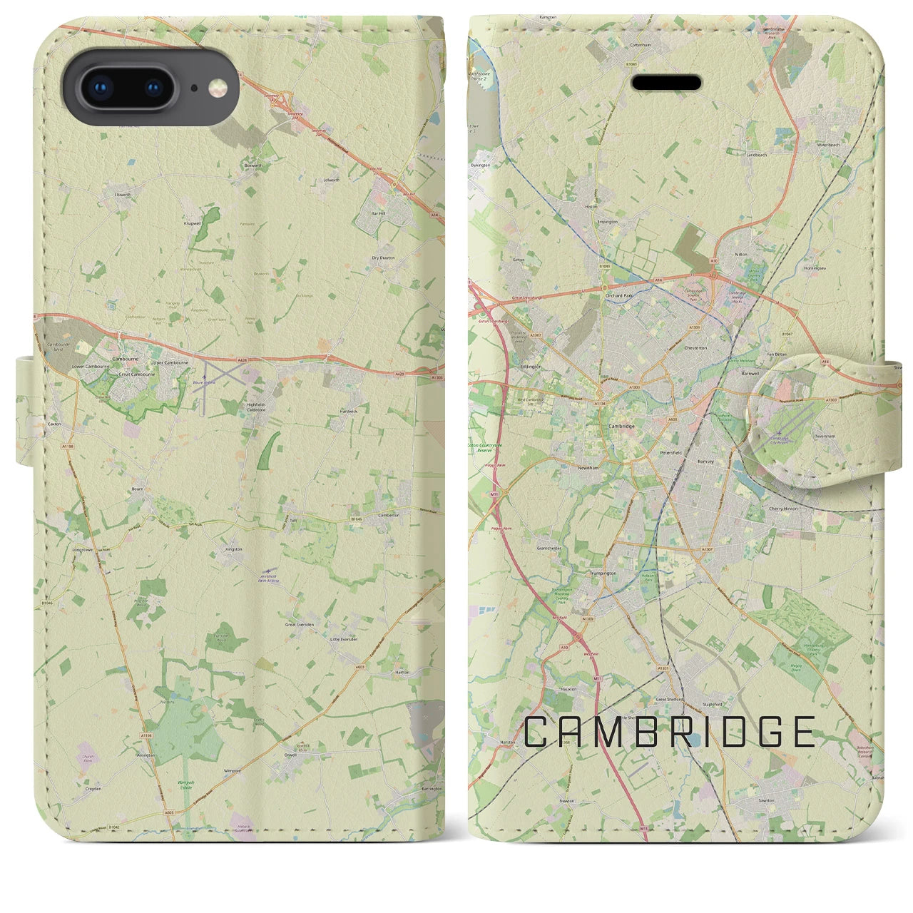 【ケンブリッジ】地図柄iPhoneケース（手帳両面タイプ・ナチュラル）iPhone 8Plus /7Plus / 6sPlus / 6Plus 用
