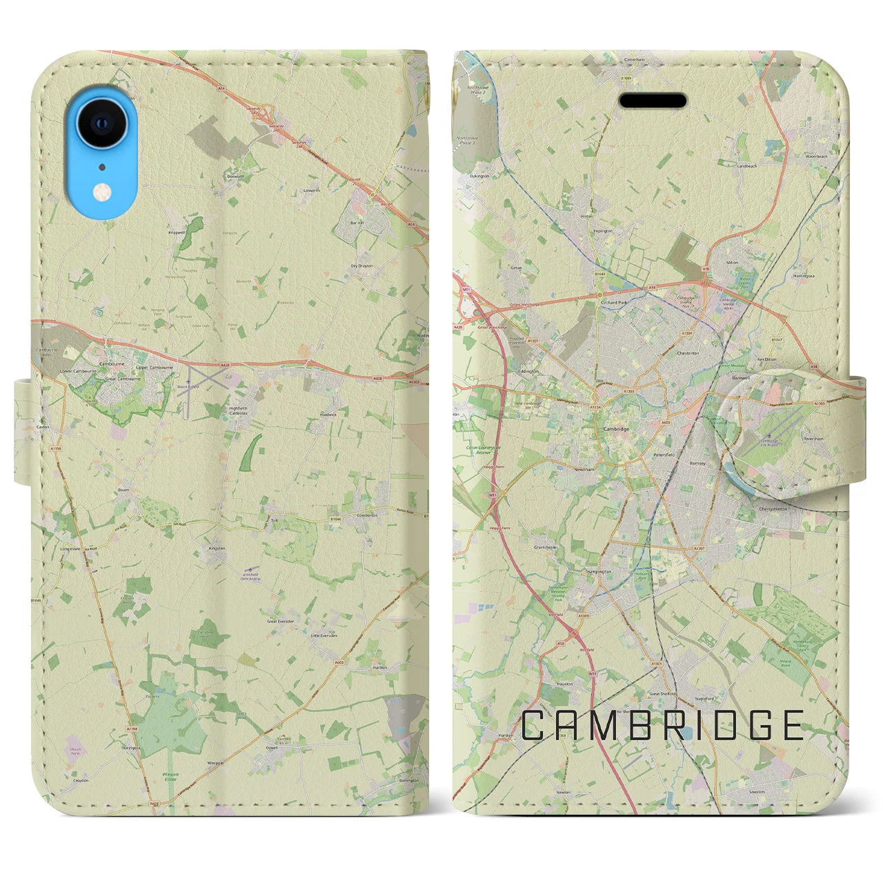 【ケンブリッジ】地図柄iPhoneケース（手帳両面タイプ・ナチュラル）iPhone XR 用