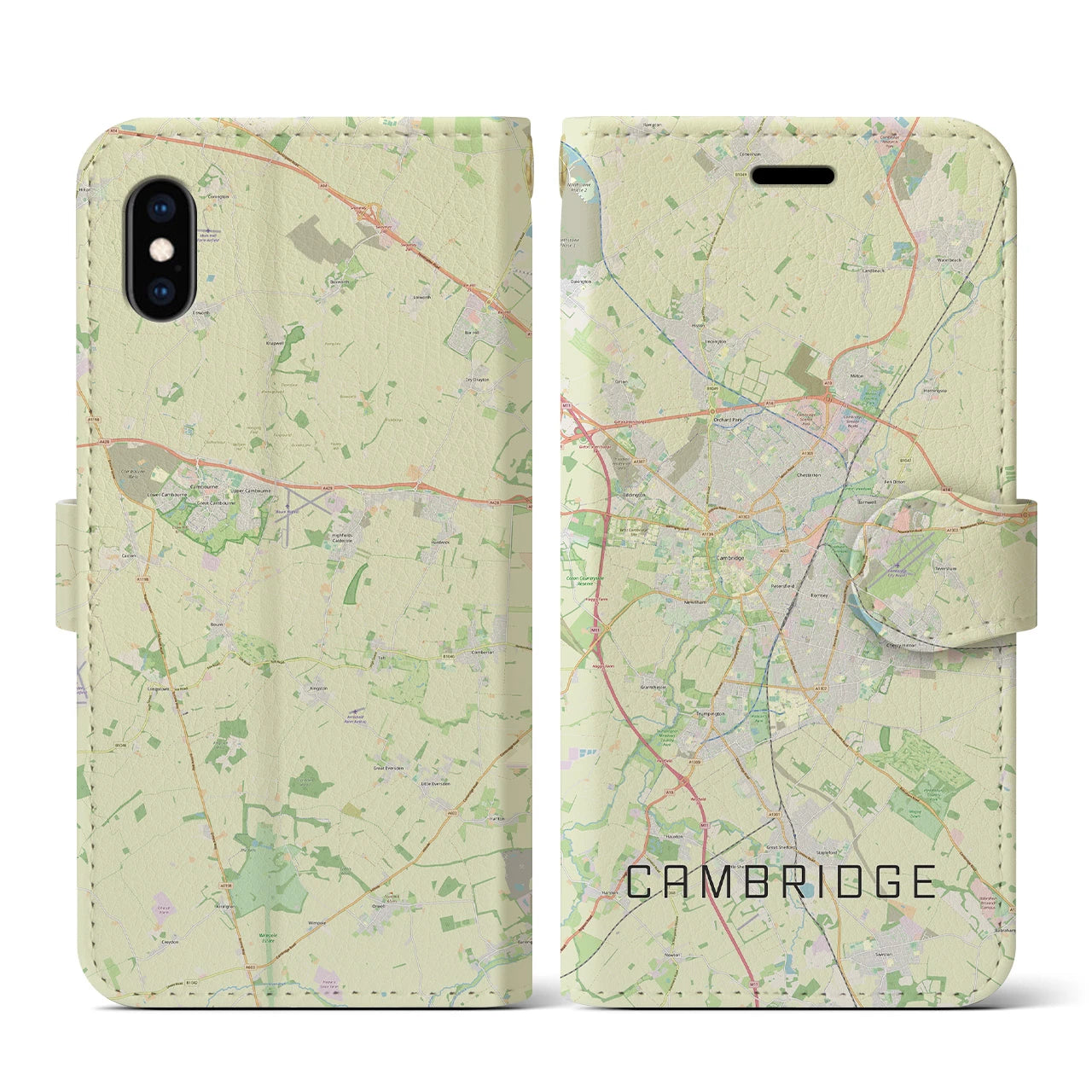 【ケンブリッジ】地図柄iPhoneケース（手帳両面タイプ・ナチュラル）iPhone XS / X 用