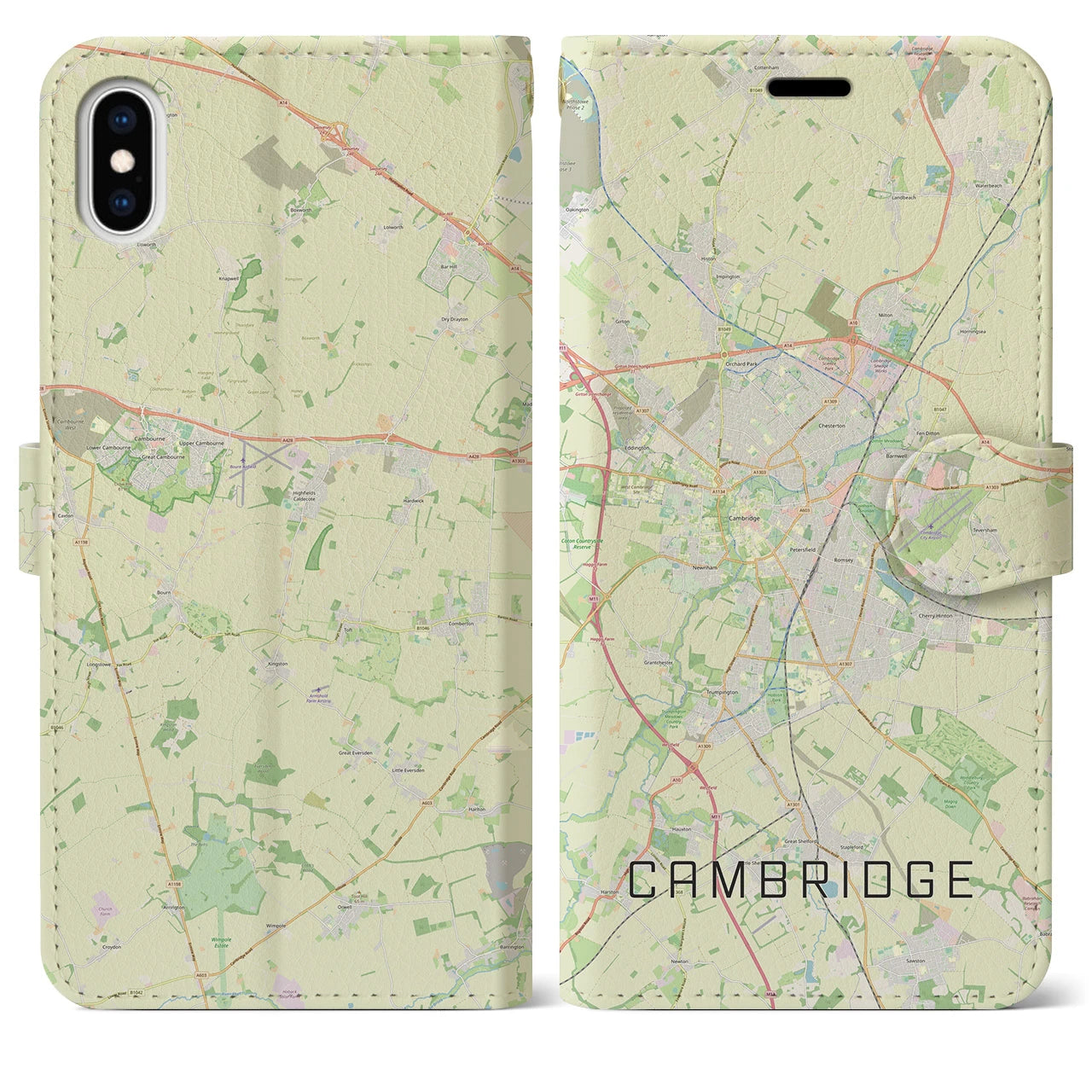 【ケンブリッジ】地図柄iPhoneケース（手帳両面タイプ・ナチュラル）iPhone XS Max 用
