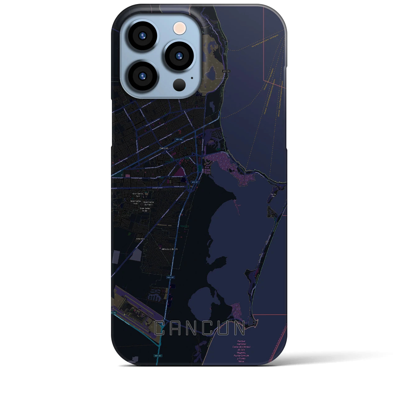 【カンクン】地図柄iPhoneケース（バックカバータイプ・ブラック）iPhone 13 Pro Max 用