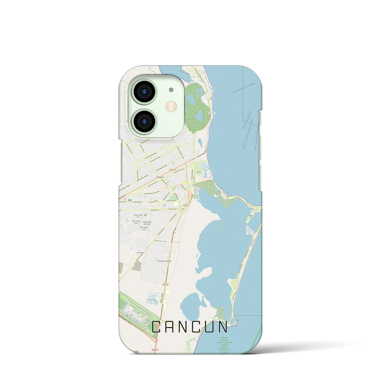 【カンクン】地図柄iPhoneケース（バックカバータイプ・ナチュラル）iPhone 12 mini 用