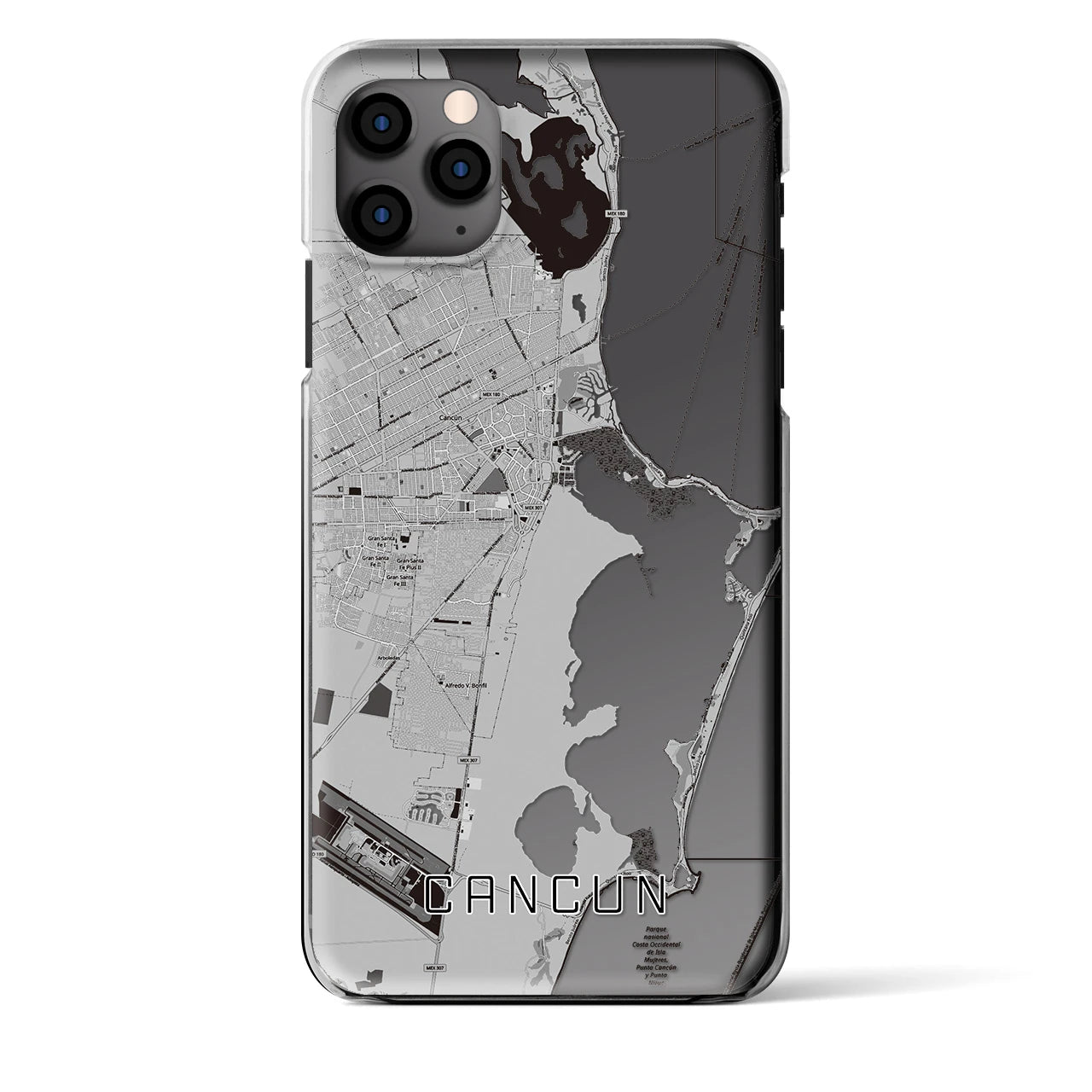 【カンクン】地図柄iPhoneケース（クリアタイプ・モノトーン）iPhone 11 Pro Max 用