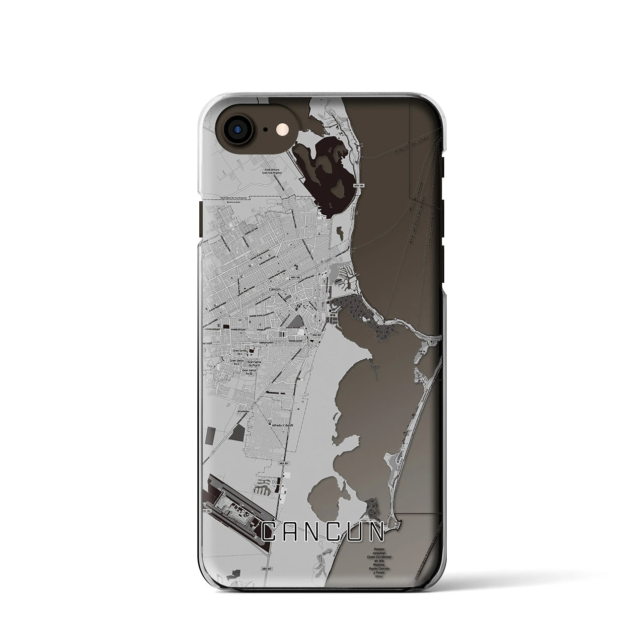 【カンクン】地図柄iPhoneケース（クリアタイプ・モノトーン）iPhone SE（第3 / 第2世代） / 8 / 7 / 6s / 6 用