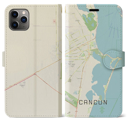 【カンクン（メキシコ）】地図柄iPhoneケース（手帳タイプ）ナチュラル・iPhone 11 Pro Max 用