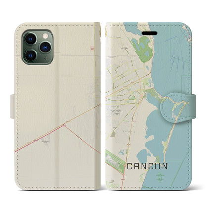 【カンクン（メキシコ）】地図柄iPhoneケース（手帳タイプ）ナチュラル・iPhone 11 Pro 用