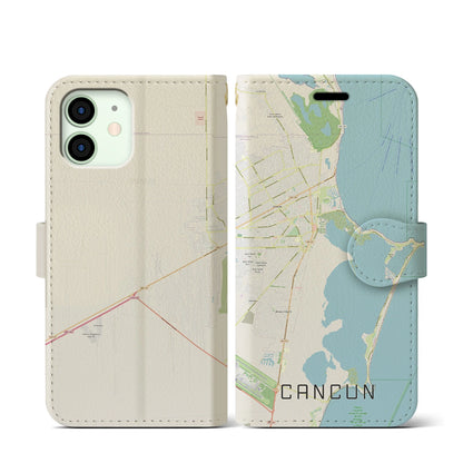 【カンクン（メキシコ）】地図柄iPhoneケース（手帳タイプ）ナチュラル・iPhone 12 mini 用
