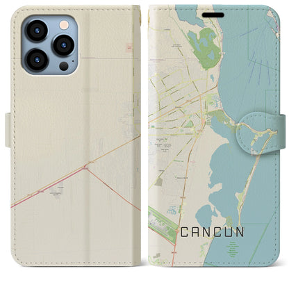 【カンクン（メキシコ）】地図柄iPhoneケース（手帳タイプ）ナチュラル・iPhone 13 Pro Max 用