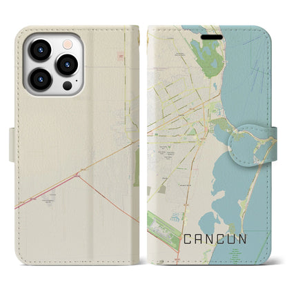 【カンクン（メキシコ）】地図柄iPhoneケース（手帳タイプ）ナチュラル・iPhone 13 Pro 用