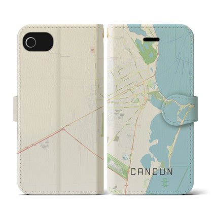 【カンクン（メキシコ）】地図柄iPhoneケース（手帳タイプ）ナチュラル・iPhone SE（第3 / 第2世代） / 8 / 7 / 6s / 6 用