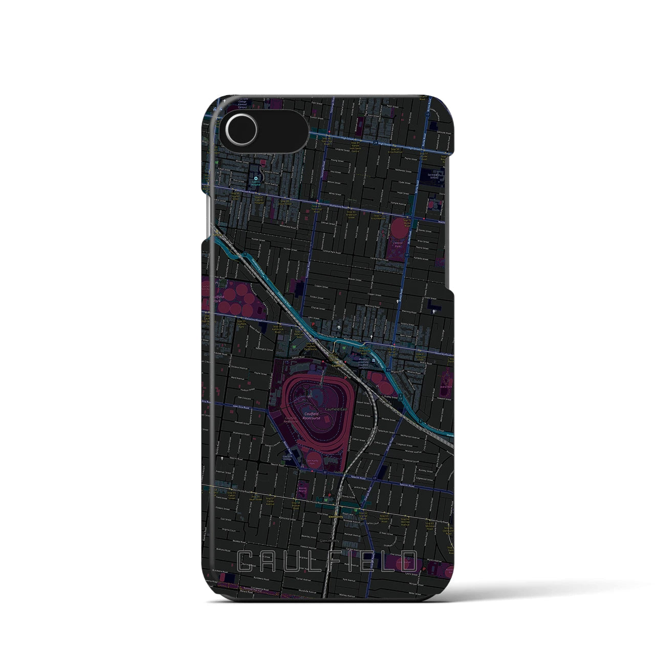 【コーフィールド】地図柄iPhoneケース（バックカバータイプ・ブラック）iPhone SE（第3 / 第2世代） / 8 / 7 / 6s / 6 用