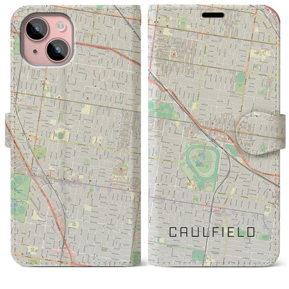 【コーフィールド（オーストラリア）】地図柄iPhoneケース（手帳タイプ）ナチュラル・iPhone 15 Plus 用