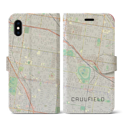 【コーフィールド（オーストラリア）】地図柄iPhoneケース（手帳タイプ）ナチュラル・iPhone XS / X 用