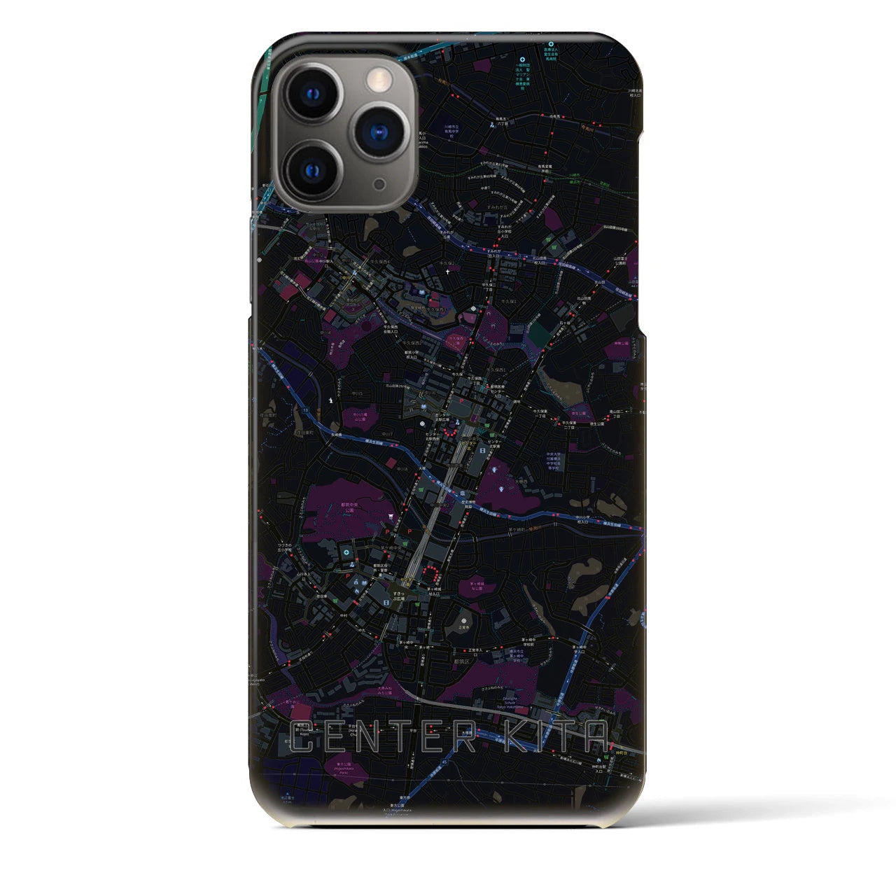 【センター北】地図柄iPhoneケース（バックカバータイプ・ブラック）iPhone 11 Pro Max 用