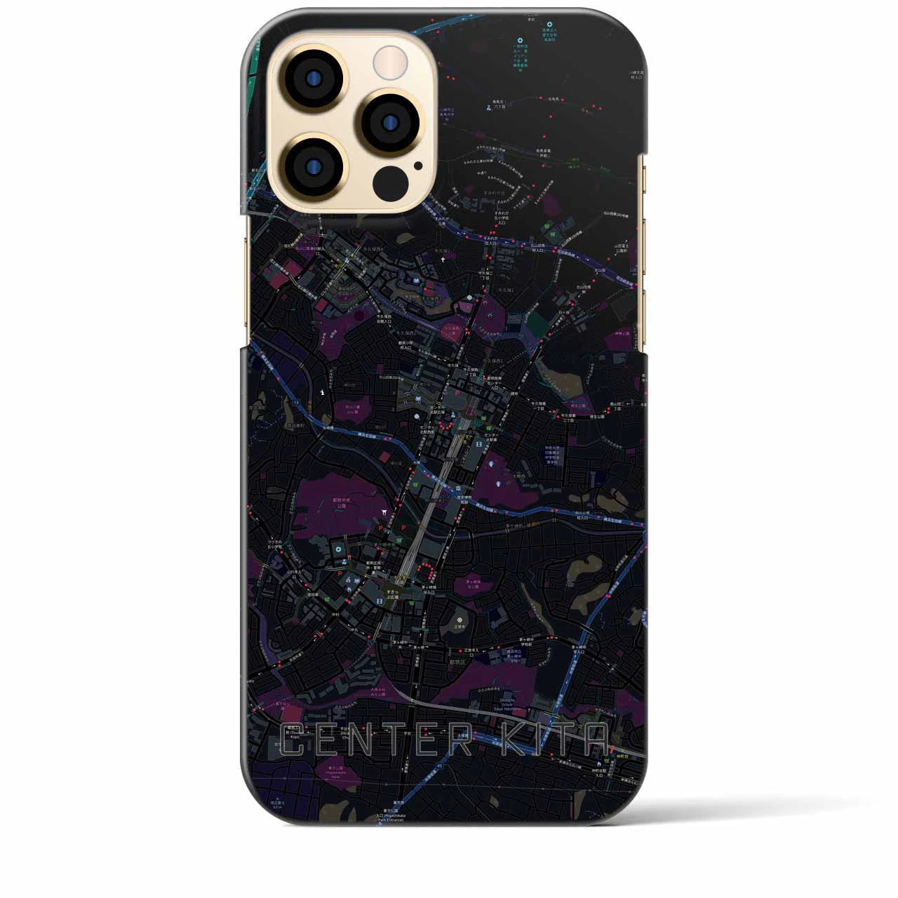 【センター北】地図柄iPhoneケース（バックカバータイプ・ブラック）iPhone 12 Pro Max 用