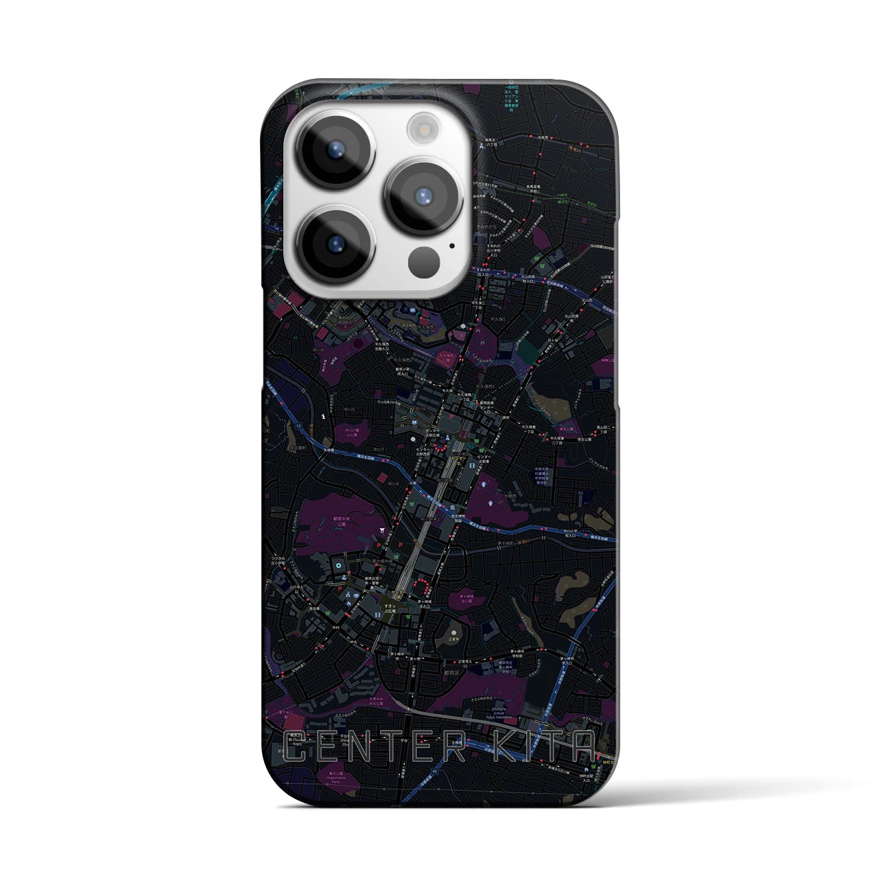【センター北】地図柄iPhoneケース（バックカバータイプ・ブラック）iPhone 14 Pro 用