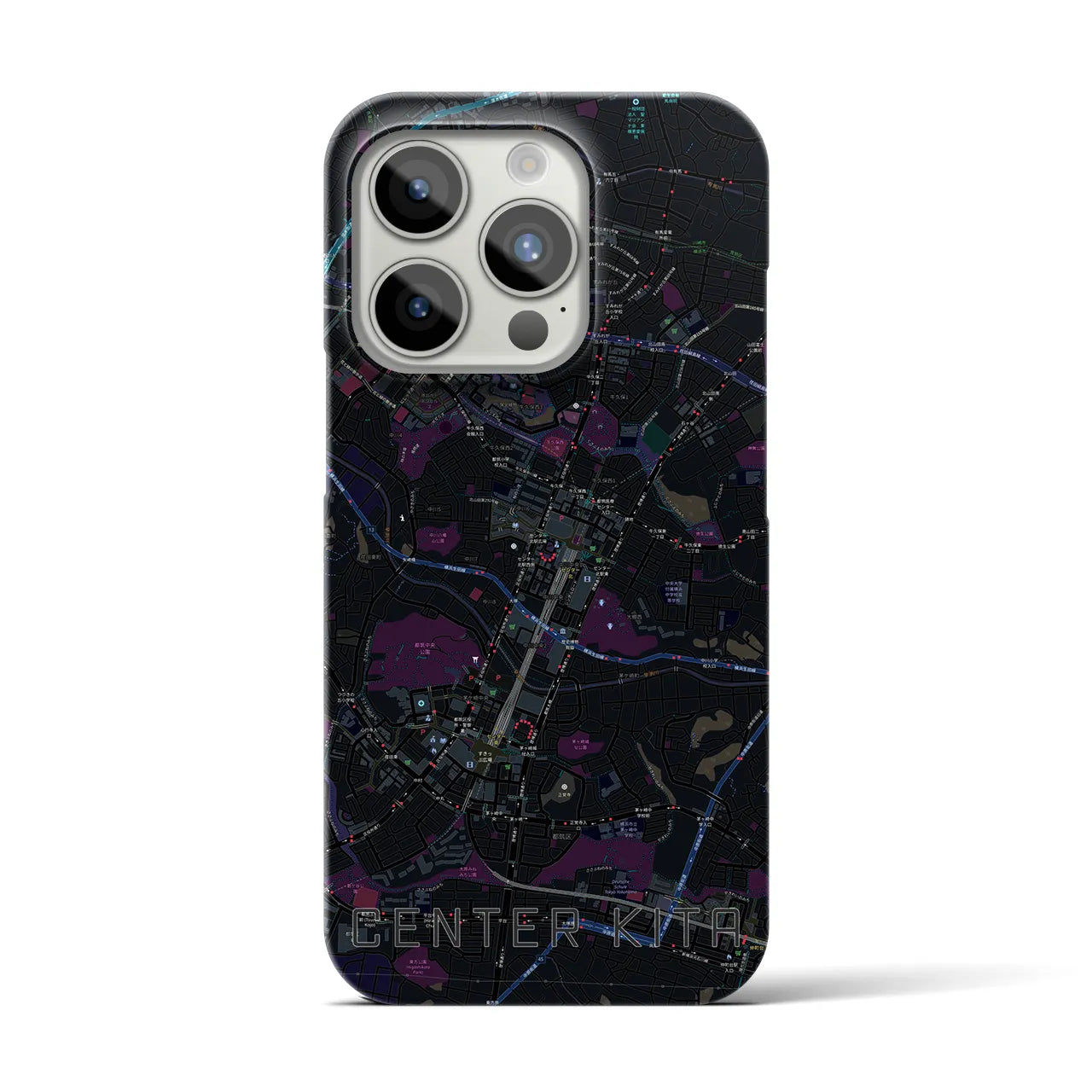 【センター北】地図柄iPhoneケース（バックカバータイプ・ブラック）iPhone 15 Pro 用